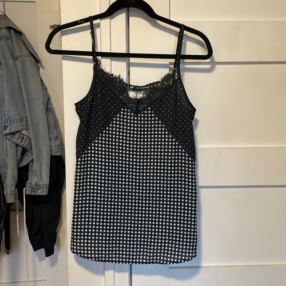 Mixed media tank top plaid polka dot